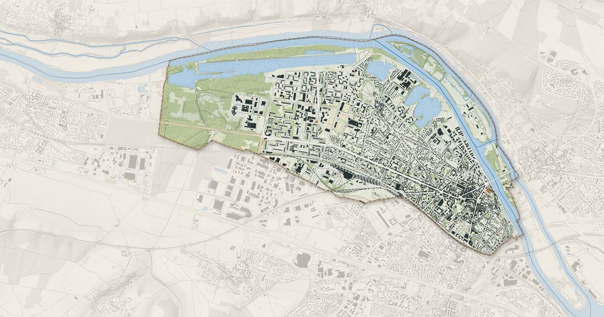 Portrait cartographique de Mantes-la-Jolie : relief, eau, forêts, bâti et voies, calculés à partir des données de l'IGN
