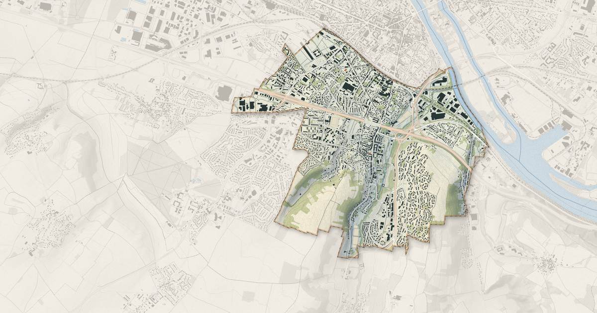 Portrait cartographique de Mantes-la-Ville : relief, eau, forêts, bâti et voies, calculés à partir des données de l'IGN