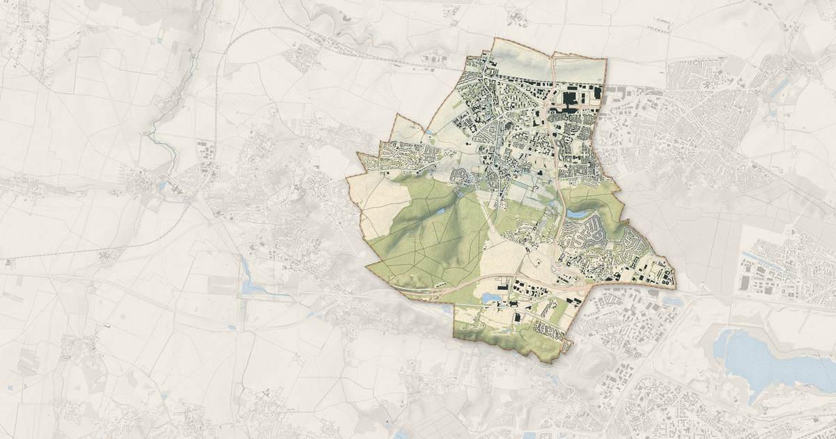 Portrait cartographique de Plaisir : relief, eau, forêts, bâti et voies, calculés à partir des données de l'IGN