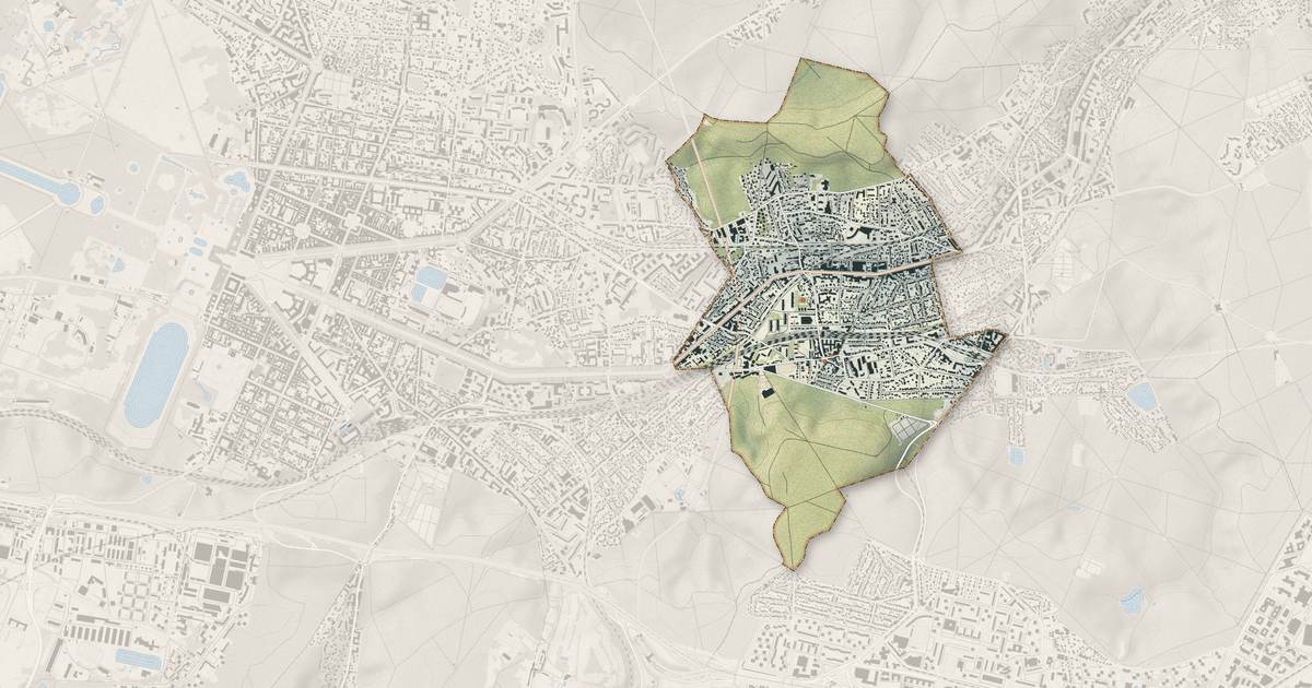 Portrait cartographique de Viroflay : relief, eau, forêts, bâti et voies, calculés à partir des données de l'IGN