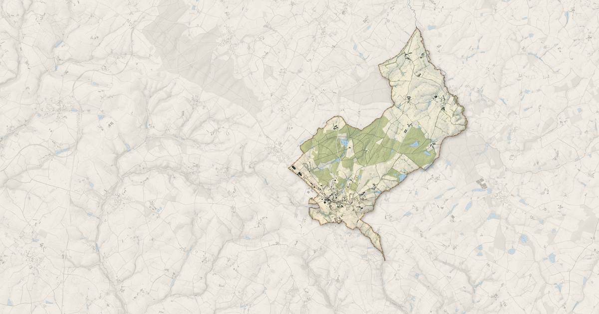 Portrait cartographique de L'Absie : relief, eau, forêts, bâti et voies, calculés à partir des données de l'IGN