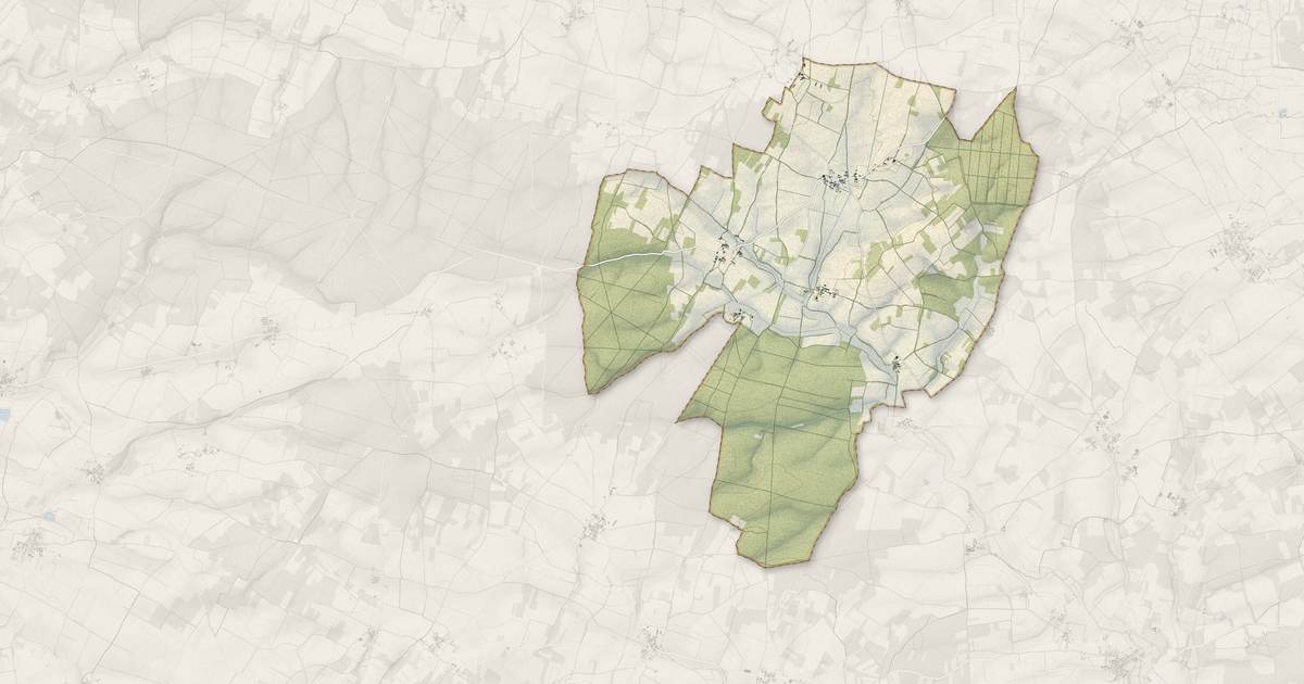 Portrait cartographique de Aubigné : relief, eau, forêts, bâti et voies, calculés à partir des données de l'IGN
