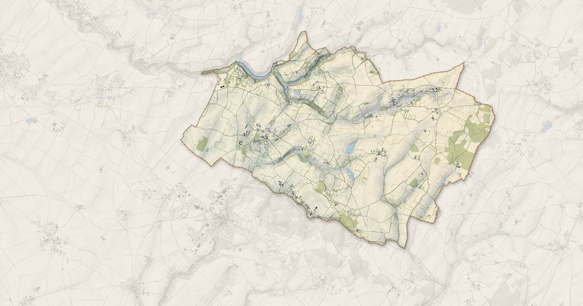 Portrait cartographique de Beaussais-Vitré : relief, eau, forêts, bâti et voies, calculés à partir des données de l'IGN