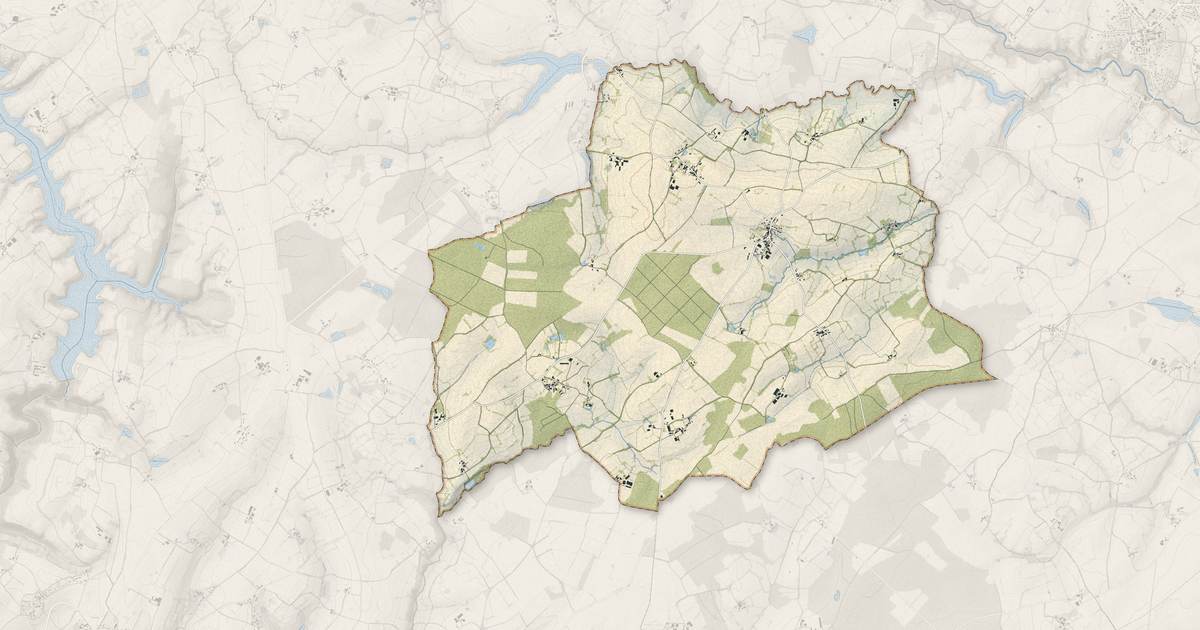 Portrait cartographique de Fomperron : relief, eau, forêts, bâti et voies, calculés à partir des données de l'IGN