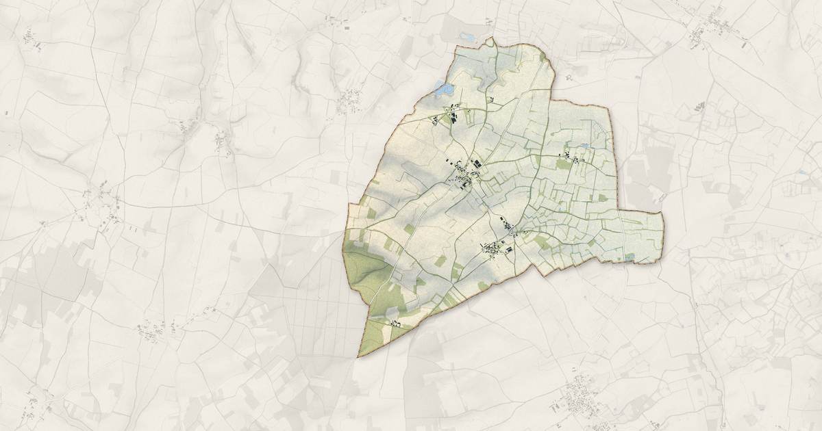 Portrait cartographique de Loubigné : relief, eau, forêts, bâti et voies, calculés à partir des données de l'IGN