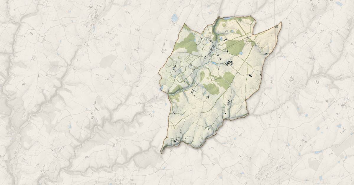 Portrait cartographique de Pamplie : relief, eau, forêts, bâti et voies, calculés à partir des données de l'IGN