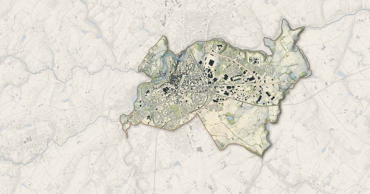 Portrait cartographique de Parthenay : relief, eau, forêts, bâti et voies, calculés à partir des données de l'IGN
