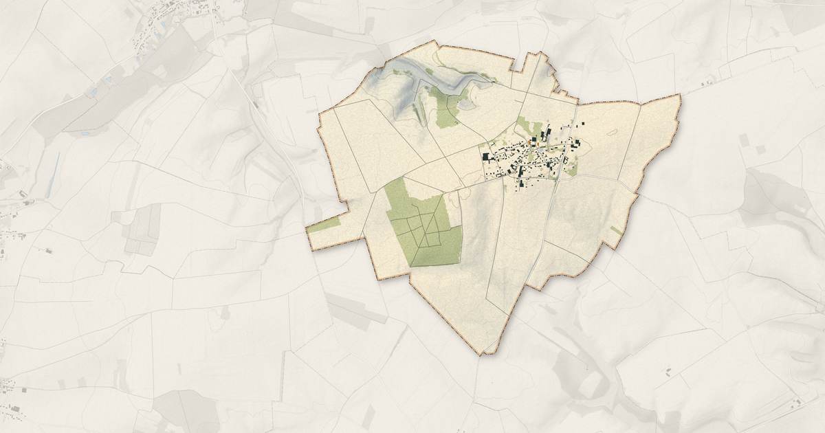 Portrait cartographique de Baizieux : relief, eau, forêts, bâti et voies, calculés à partir des données de l'IGN