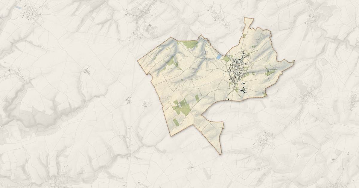 Portrait cartographique de Beauquesne : relief, eau, forêts, bâti et voies, calculés à partir des données de l'IGN