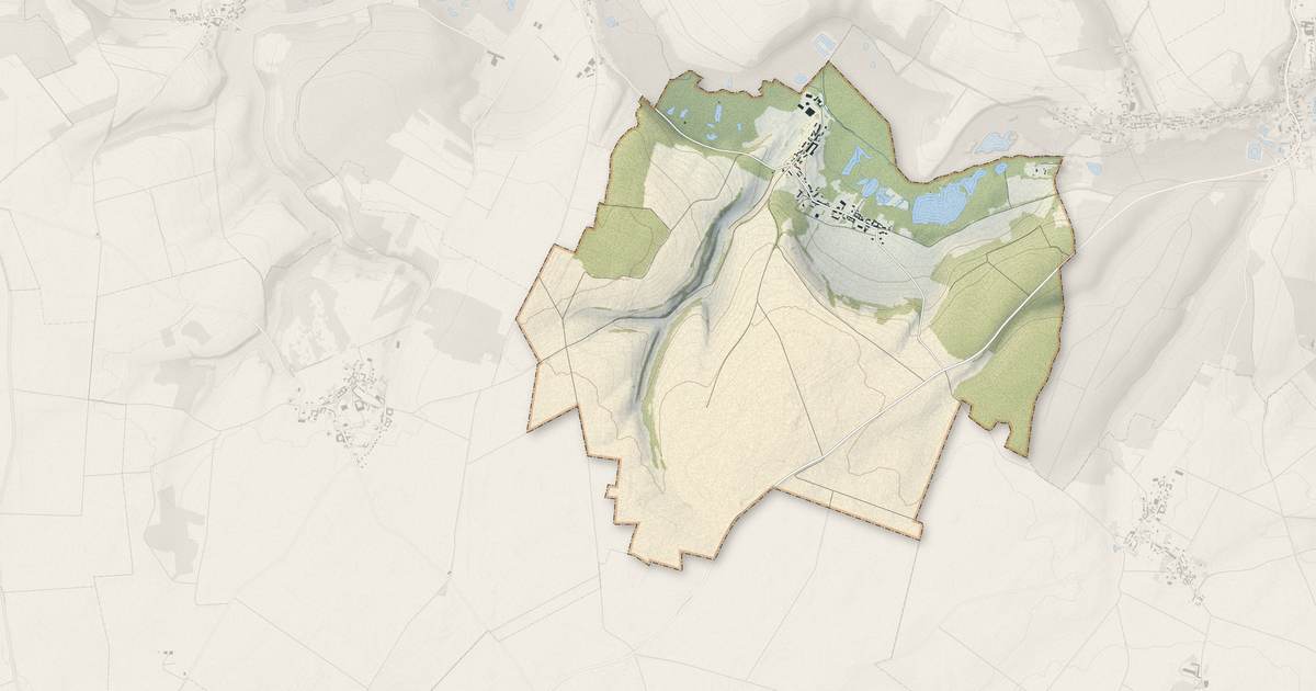 Portrait cartographique de Becquigny : relief, eau, forêts, bâti et voies, calculés à partir des données de l'IGN