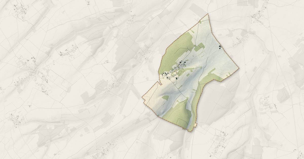 Portrait cartographique de Belloy-Saint-Léonard : relief, eau, forêts, bâti et voies, calculés à partir des données de l'IGN