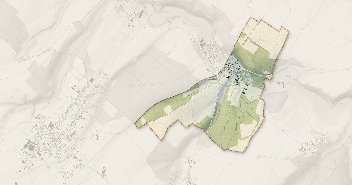 Portrait cartographique de Brocourt : relief, eau, forêts, bâti et voies, calculés à partir des données de l'IGN
