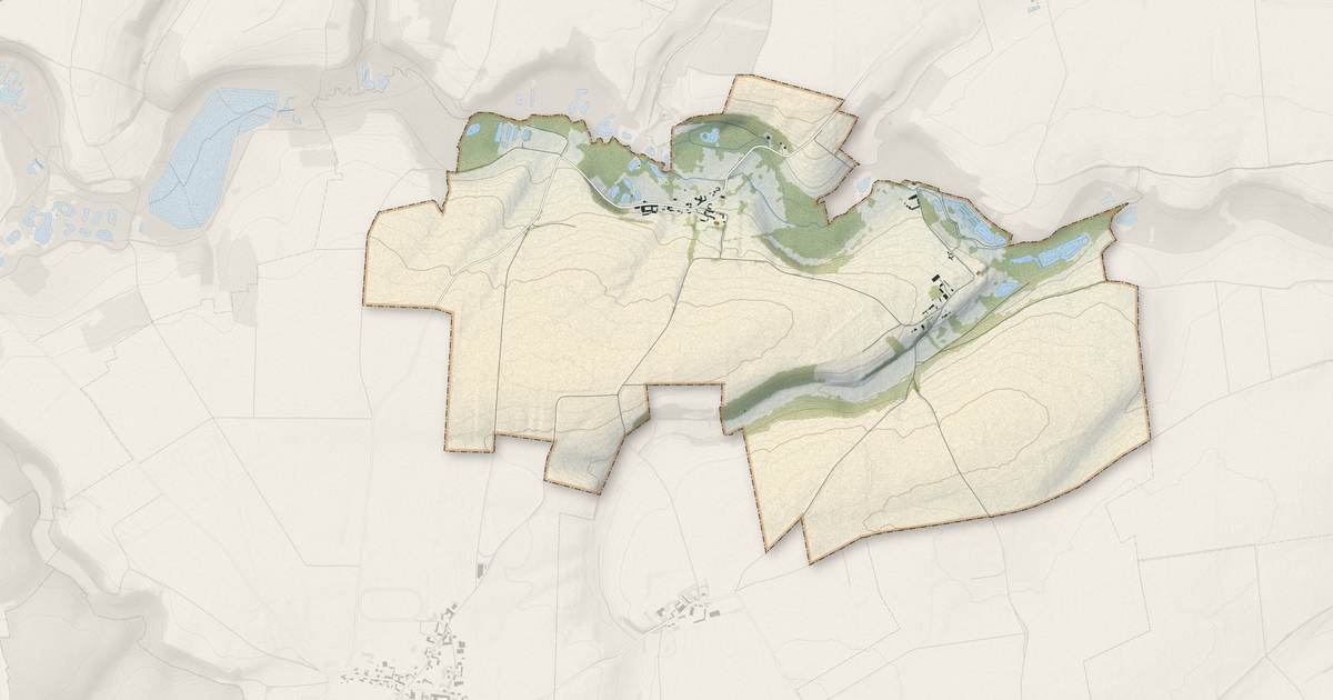 Portrait cartographique de L'Échelle-Saint-Aurin : relief, eau, forêts, bâti et voies, calculés à partir des données de l'IGN