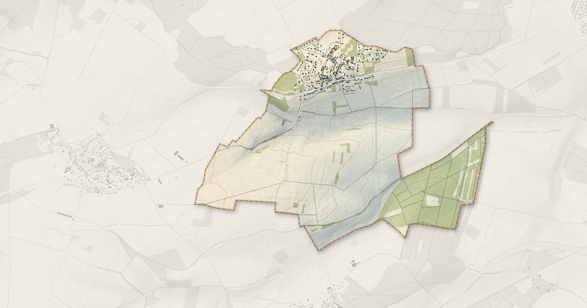 Portrait cartographique de Ferrières : relief, eau, forêts, bâti et voies, calculés à partir des données de l'IGN