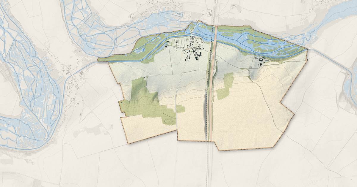 Portrait cartographique de Feuillères : relief, eau, forêts, bâti et voies, calculés à partir des données de l'IGN