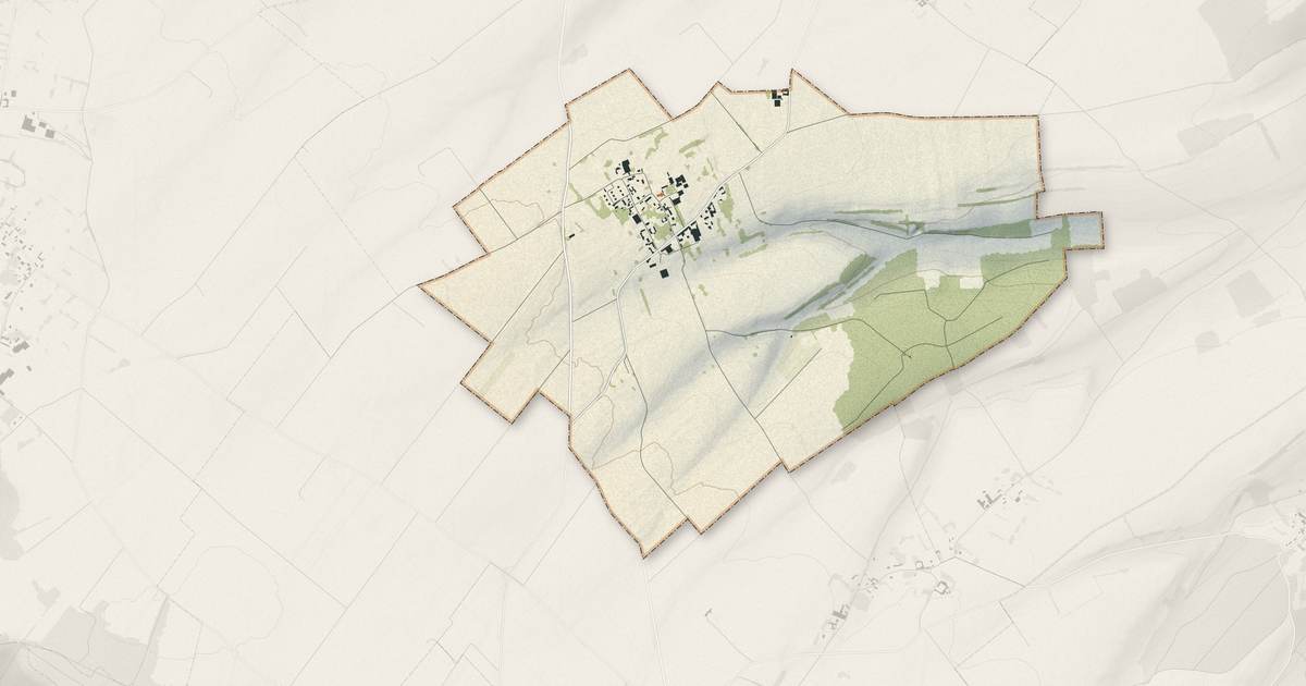 Portrait cartographique de Fresneville : relief, eau, forêts, bâti et voies, calculés à partir des données de l'IGN