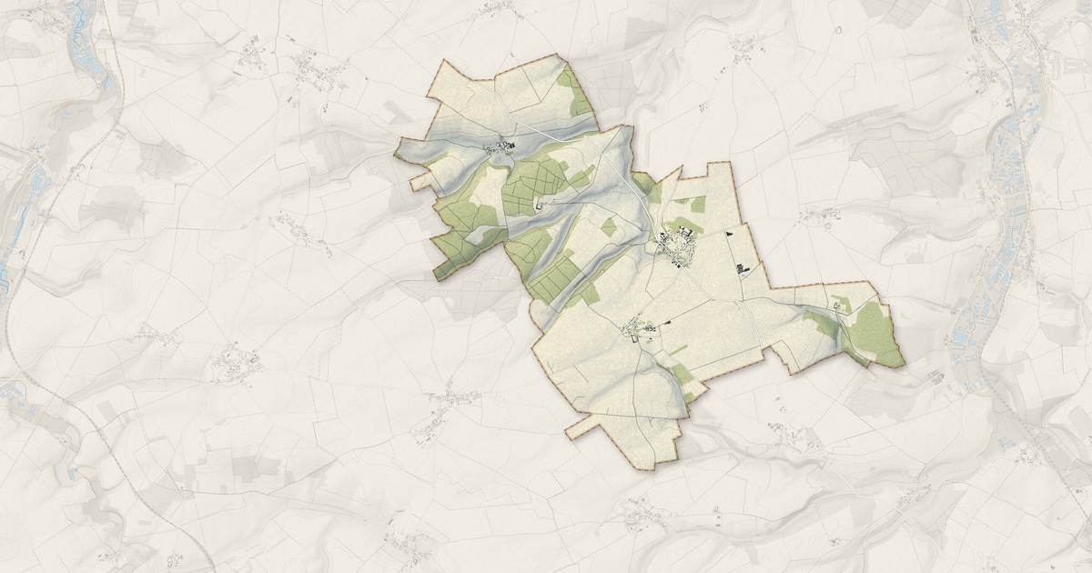 Portrait cartographique de Grivesnes : relief, eau, forêts, bâti et voies, calculés à partir des données de l'IGN