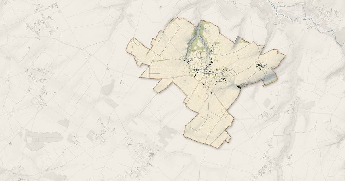 Portrait cartographique de Gueschart : relief, eau, forêts, bâti et voies, calculés à partir des données de l'IGN