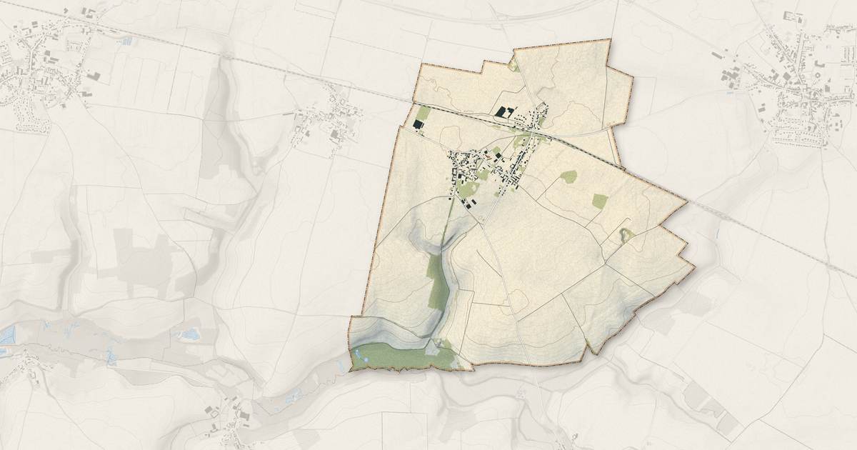 Portrait cartographique de Guillaucourt : relief, eau, forêts, bâti et voies, calculés à partir des données de l'IGN