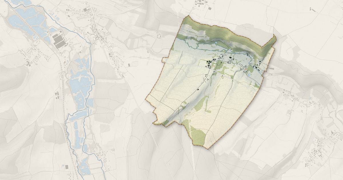 Portrait cartographique de Inval-Boiron : relief, eau, forêts, bâti et voies, calculés à partir des données de l'IGN
