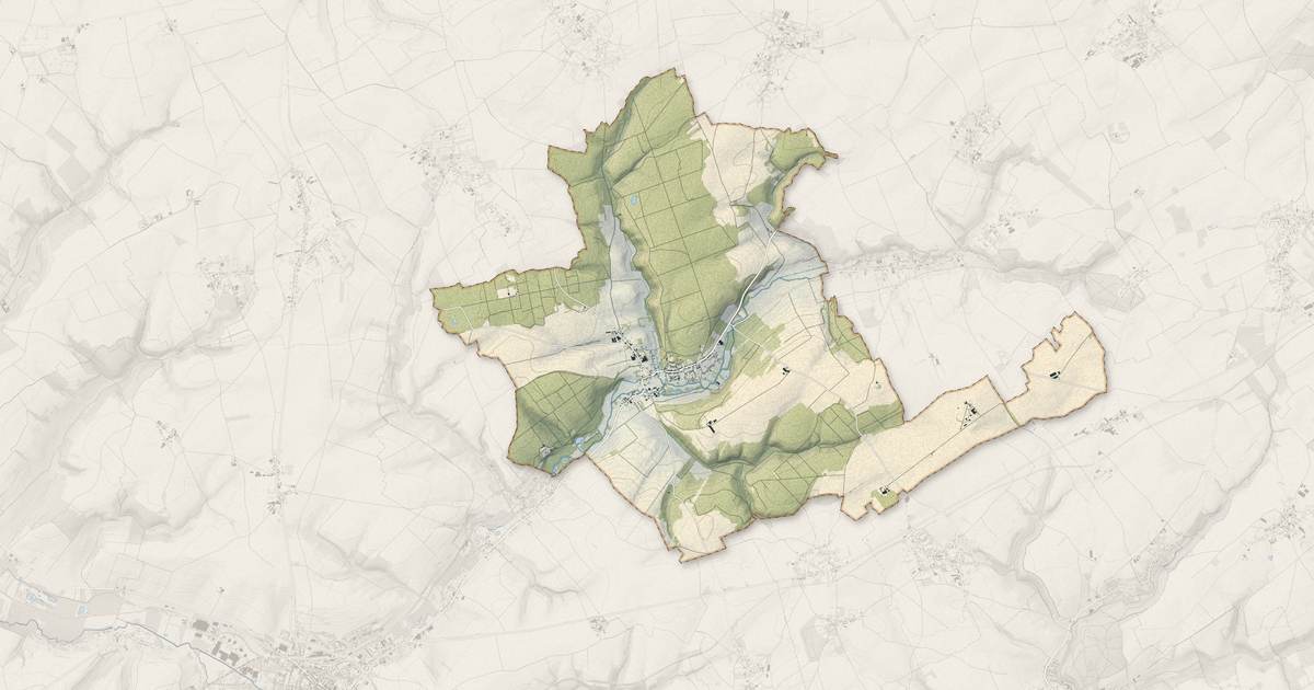Portrait cartographique de Lucheux : relief, eau, forêts, bâti et voies, calculés à partir des données de l'IGN