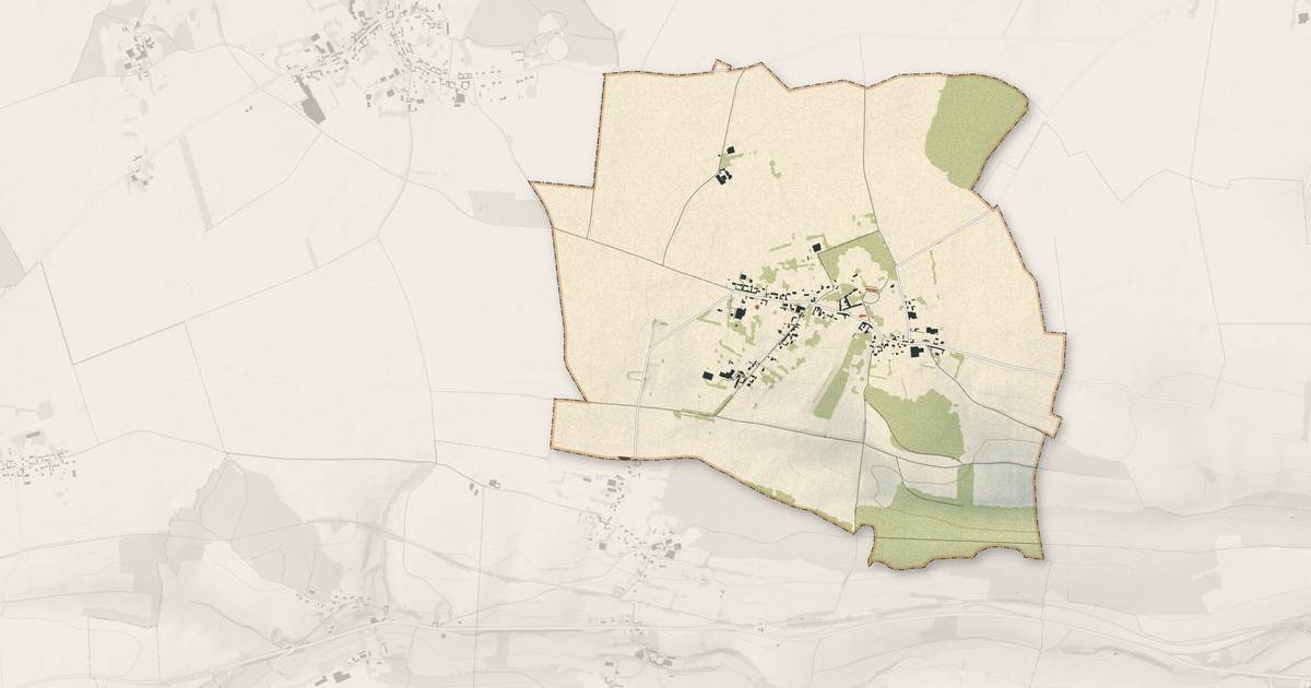 Portrait cartographique de Mérélessart : relief, eau, forêts, bâti et voies, calculés à partir des données de l'IGN
