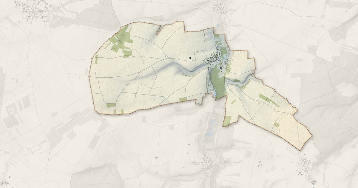 Portrait cartographique de Le Mesge : relief, eau, forêts, bâti et voies, calculés à partir des données de l'IGN