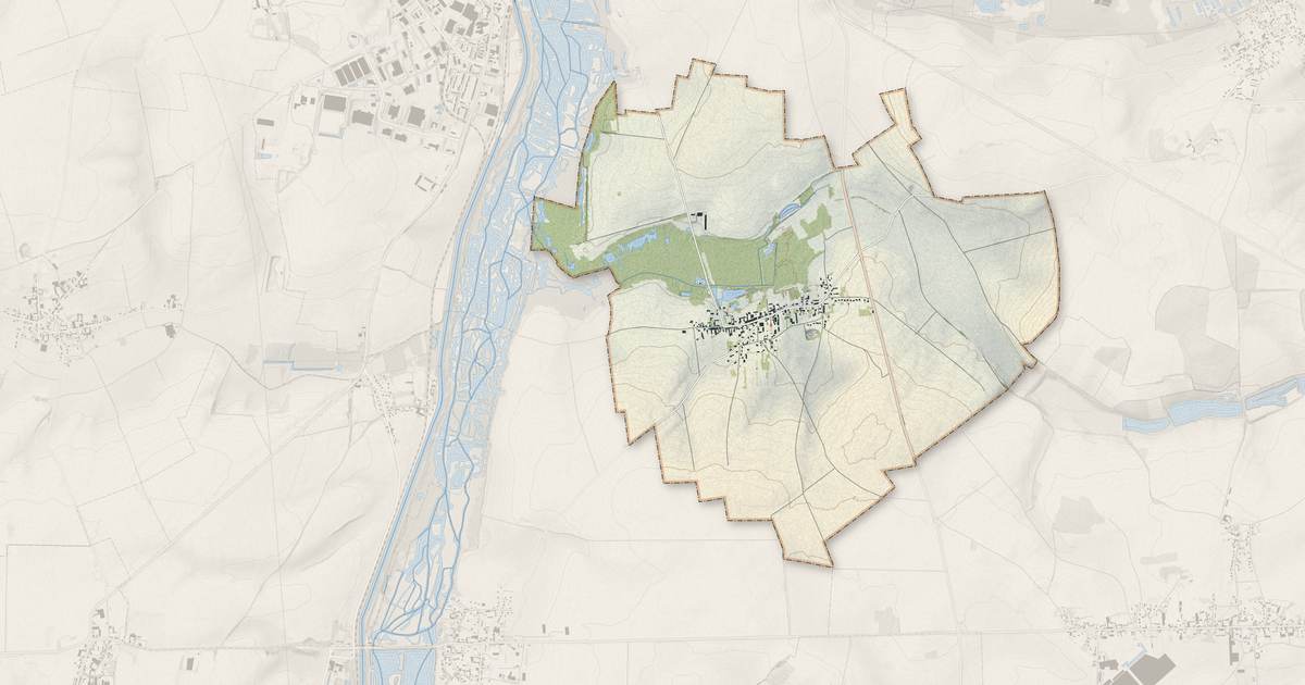Portrait cartographique de Mesnil-Bruntel : relief, eau, forêts, bâti et voies, calculés à partir des données de l'IGN