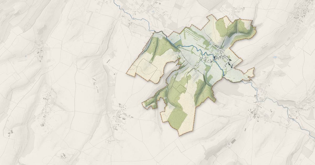 Portrait cartographique de Mézerolles : relief, eau, forêts, bâti et voies, calculés à partir des données de l'IGN