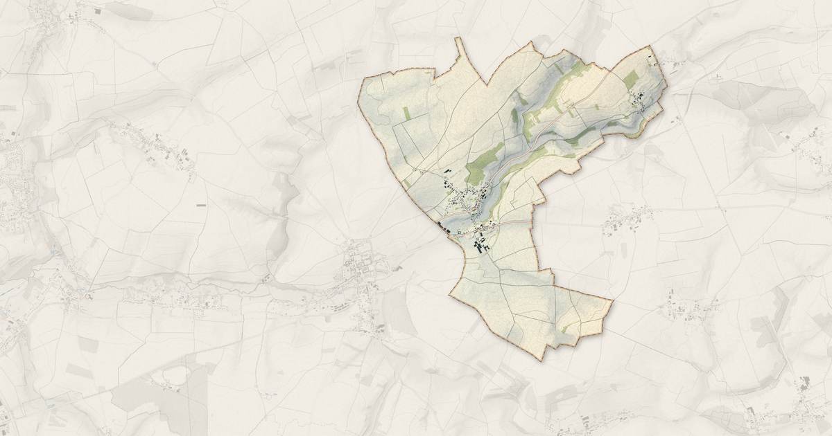 Portrait cartographique de Oneux : relief, eau, forêts, bâti et voies, calculés à partir des données de l'IGN