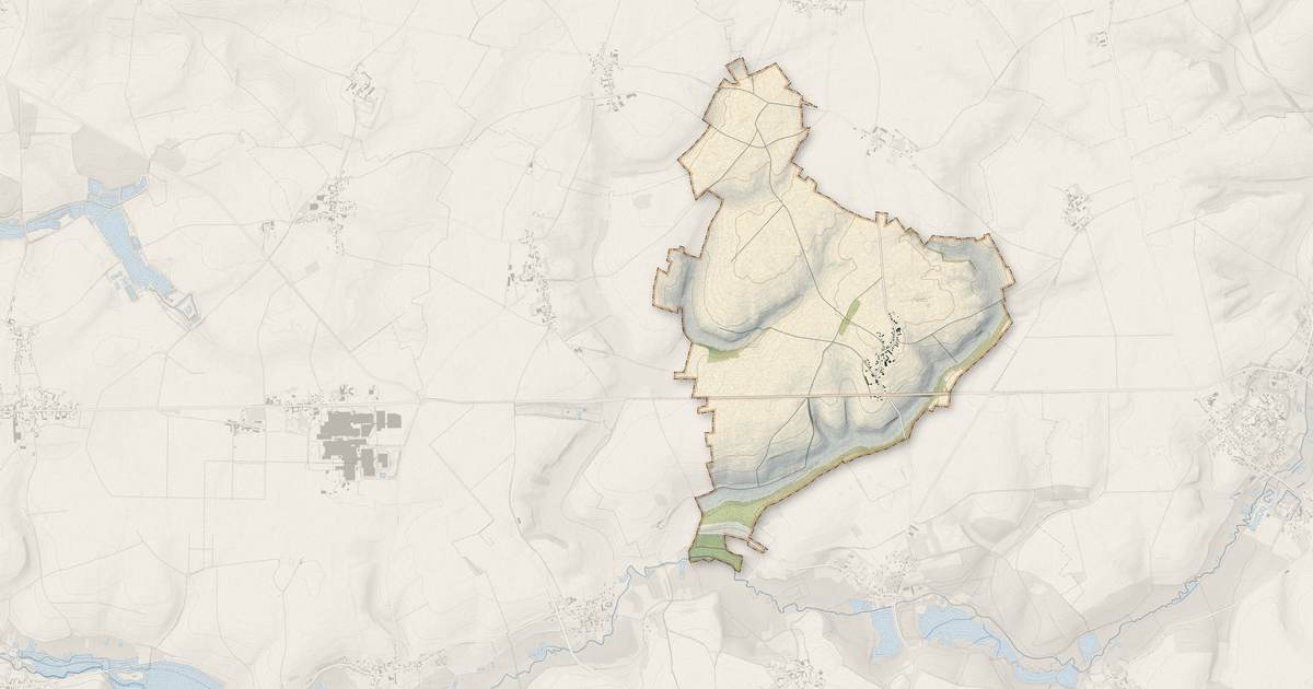 Portrait cartographique de Pœuilly : relief, eau, forêts, bâti et voies, calculés à partir des données de l'IGN