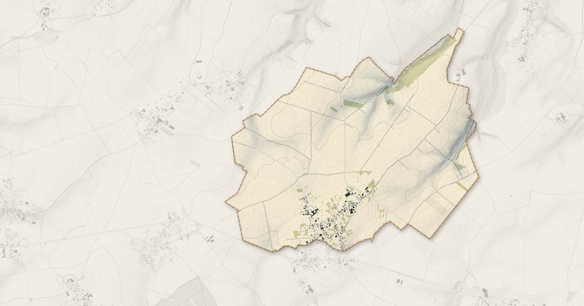 Portrait cartographique de Prouville : relief, eau, forêts, bâti et voies, calculés à partir des données de l'IGN