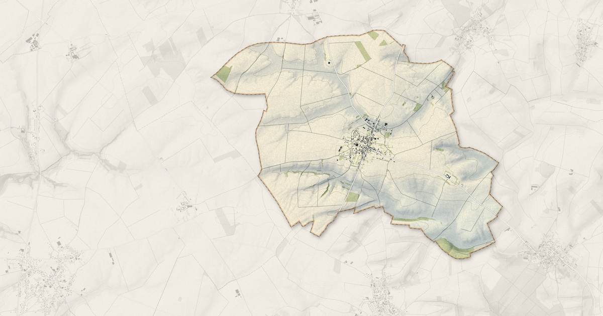 Portrait cartographique de Puchevillers : relief, eau, forêts, bâti et voies, calculés à partir des données de l'IGN