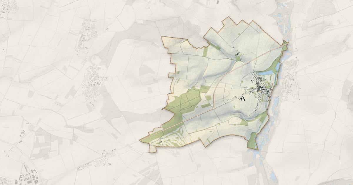 Portrait cartographique de Querrieu : relief, eau, forêts, bâti et voies, calculés à partir des données de l'IGN