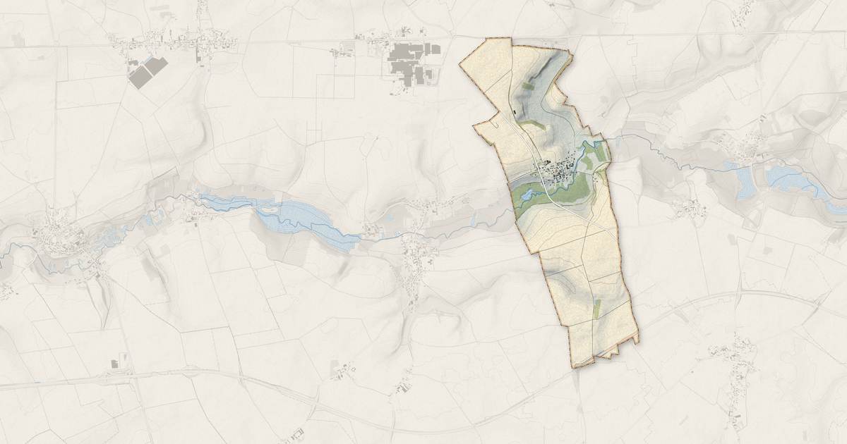 Portrait cartographique de Tertry : relief, eau, forêts, bâti et voies, calculés à partir des données de l'IGN