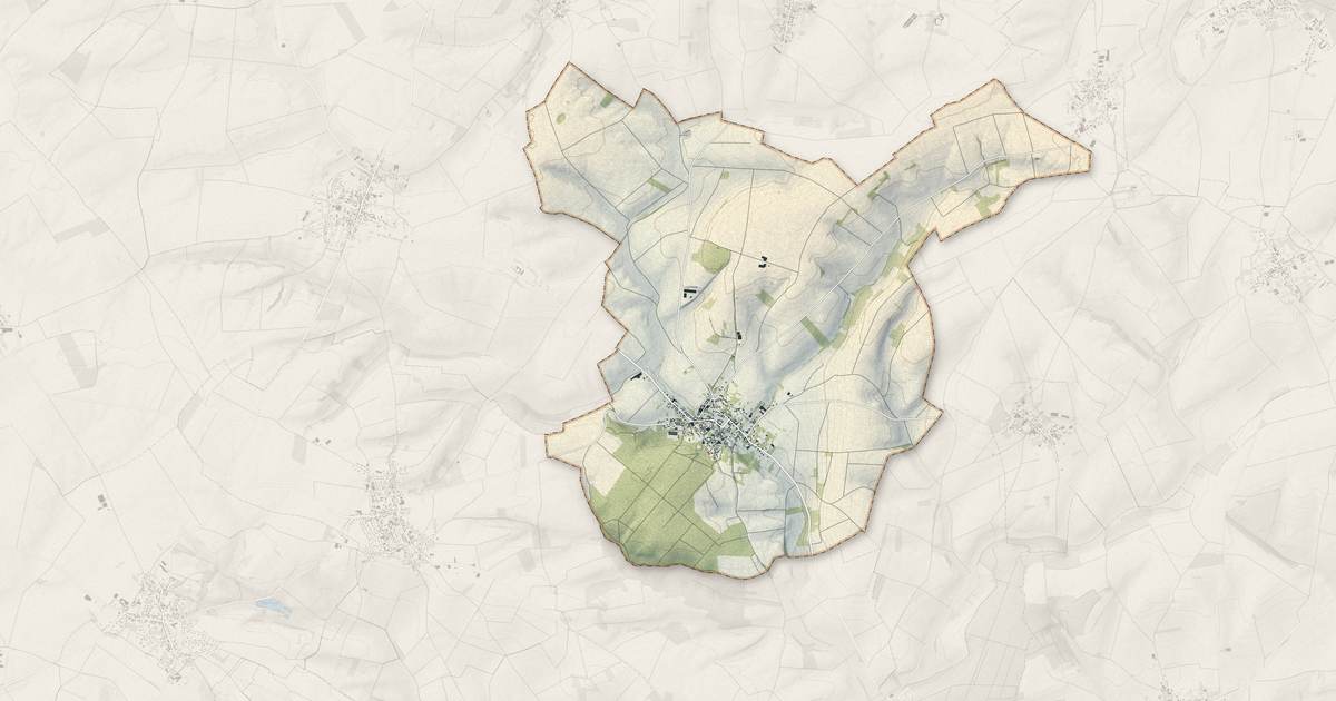 Portrait cartographique de Toutencourt : relief, eau, forêts, bâti et voies, calculés à partir des données de l'IGN