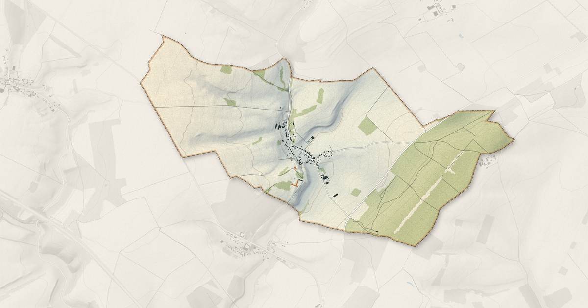 Portrait cartographique de Vauchelles-lès-Domart : relief, eau, forêts, bâti et voies, calculés à partir des données de l'IGN