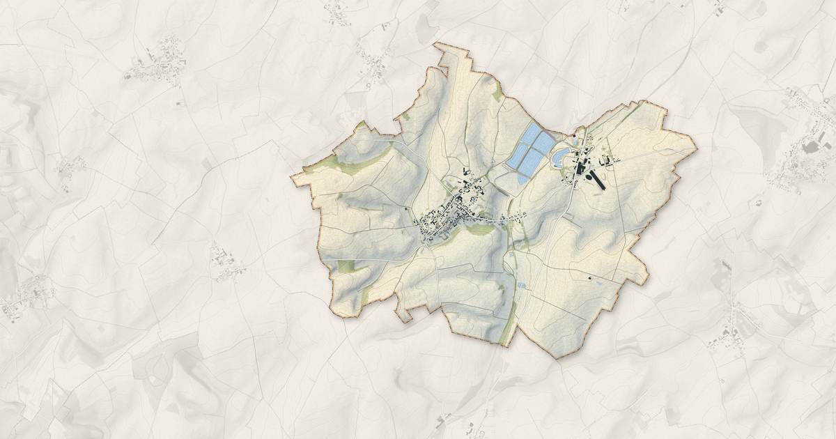 Portrait cartographique de Villers-Faucon : relief, eau, forêts, bâti et voies, calculés à partir des données de l'IGN