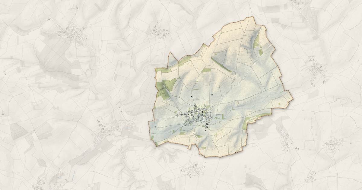 Portrait cartographique de Warloy-Baillon : relief, eau, forêts, bâti et voies, calculés à partir des données de l'IGN
