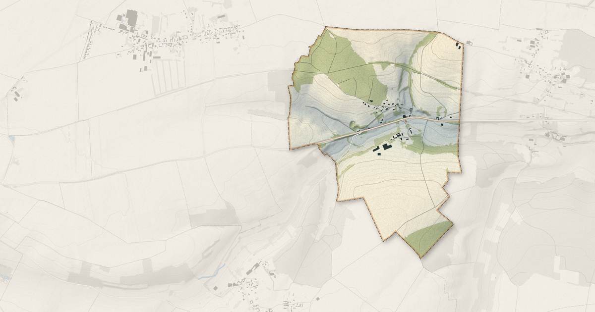 Portrait cartographique de Woirel : relief, eau, forêts, bâti et voies, calculés à partir des données de l'IGN