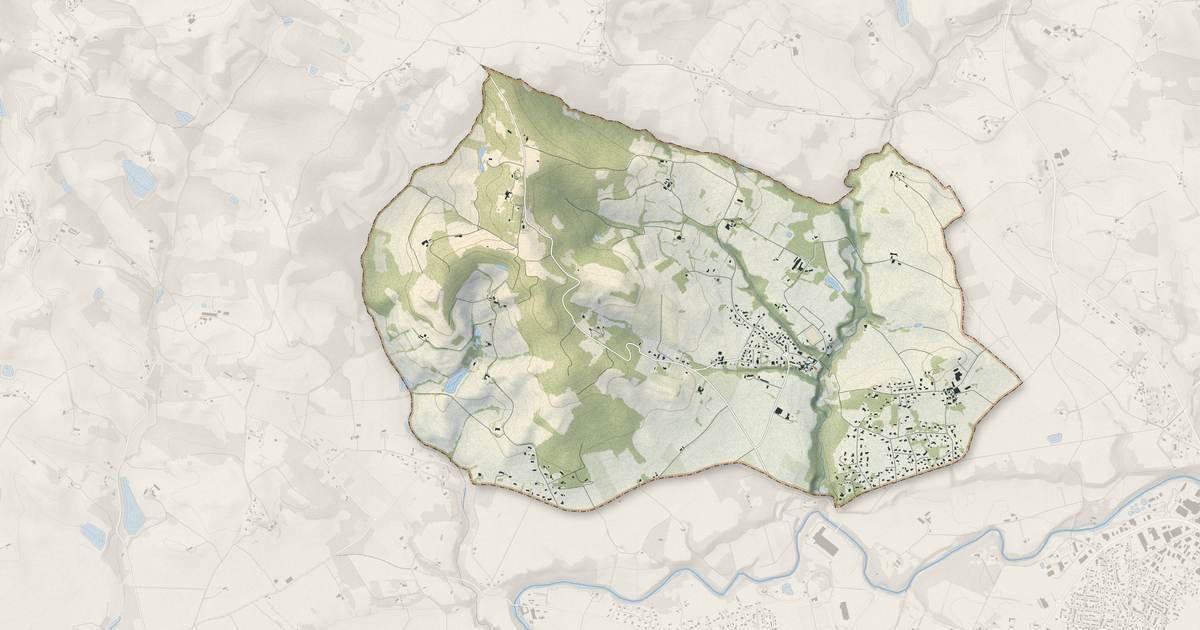 Portrait cartographique de Busque : relief, eau, forêts, bâti et voies, calculés à partir des données de l'IGN