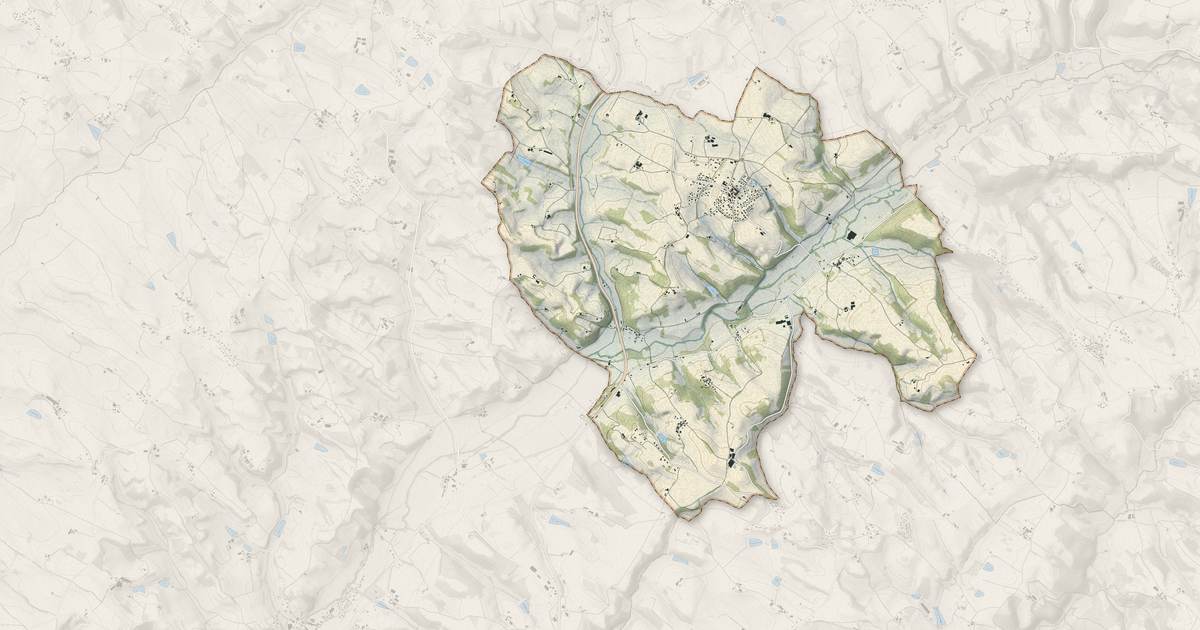 Portrait cartographique de Dénat : relief, eau, forêts, bâti et voies, calculés à partir des données de l'IGN