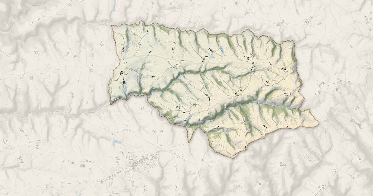 Portrait cartographique de Faussergues : relief, eau, forêts, bâti et voies, calculés à partir des données de l'IGN