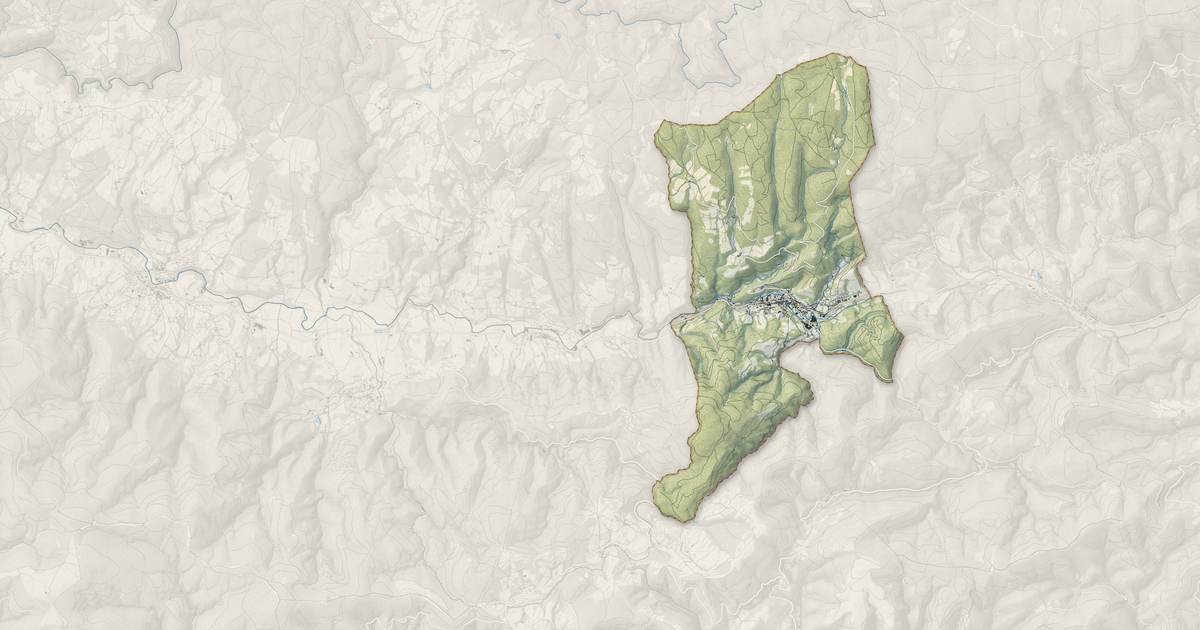 Portrait cartographique de Labastide-Rouairoux : relief, eau, forêts, bâti et voies, calculés à partir des données de l'IGN