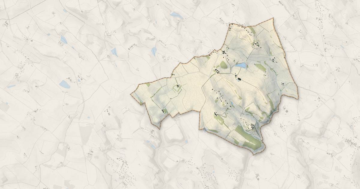 Portrait cartographique de Laboulbène : relief, eau, forêts, bâti et voies, calculés à partir des données de l'IGN