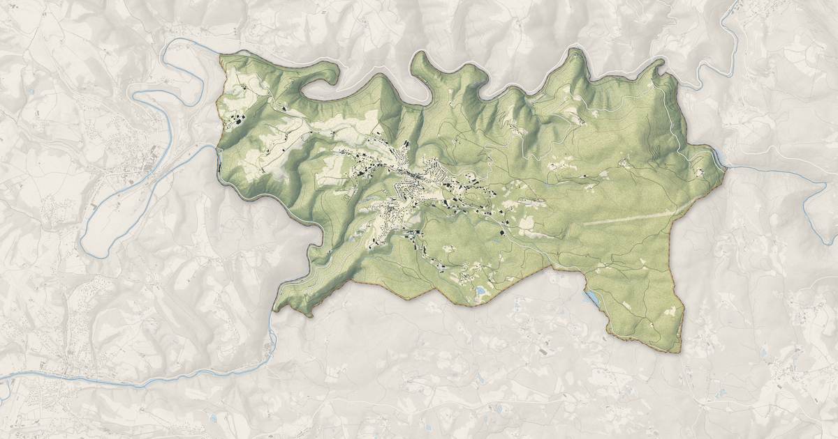 Portrait cartographique de Lacrouzette : relief, eau, forêts, bâti et voies, calculés à partir des données de l'IGN