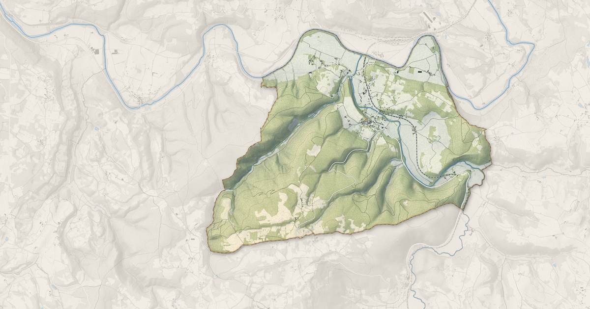 Portrait cartographique de Milhars : relief, eau, forêts, bâti et voies, calculés à partir des données de l'IGN