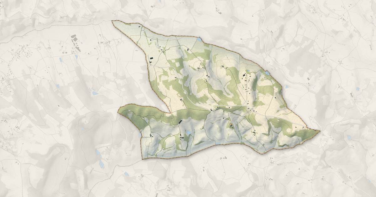Portrait cartographique de Missècle : relief, eau, forêts, bâti et voies, calculés à partir des données de l'IGN