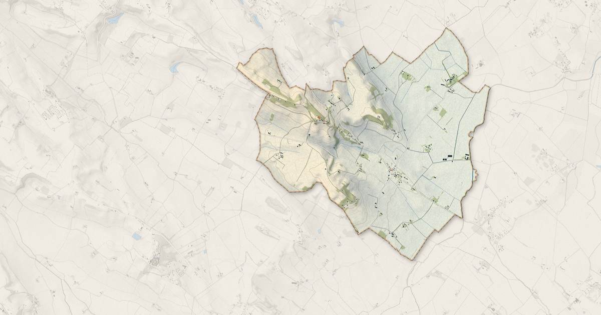 Portrait cartographique de Montgey : relief, eau, forêts, bâti et voies, calculés à partir des données de l'IGN