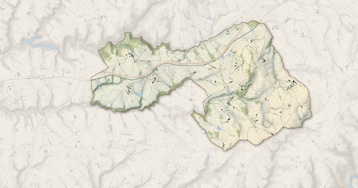Portrait cartographique de Moularès : relief, eau, forêts, bâti et voies, calculés à partir des données de l'IGN
